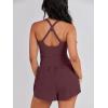 imageCaracilia Womens Workout Athletic Romper Summer Sets Short Jumpsuits Onesie Running Outfits Exercise Gym 2025 Trendy ClothesDeep Red Brown