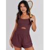 imageCaracilia Womens Workout Athletic Romper Summer Sets Short Jumpsuits Onesie Running Outfits Exercise Gym 2025 Trendy ClothesDeep Red Brown