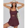 imageCaracilia Womens Workout Athletic Romper Summer Sets Short Jumpsuits Onesie Running Outfits Exercise Gym 2025 Trendy ClothesDeep Red Brown