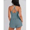 imageCaracilia Womens Workout Athletic Romper Summer Sets Short Jumpsuits Onesie Running Outfits Exercise Gym 2025 Trendy ClothesGrayblue