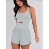 imageCaracilia Womens Workout Athletic Romper Summer Sets Short Jumpsuits Onesie Running Outfits Exercise Gym 2025 Trendy ClothesLight Green