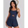 imageCaracilia Womens Workout Athletic Romper Summer Sets Short Jumpsuits Onesie Running Outfits Exercise Gym 2025 Trendy ClothesNavy Blue