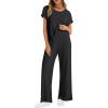 imageANRABESS Lounge Sets For Women Fall Ribbed Knit 2 Piece Pajama Sets Casual Short Sleeve Top and Long Pants Matching OutfitsBlack