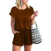imageANRABESS Rompers for Women Summer 2025 Casual Dressy One Piece Tshirt Short Pants Jumpsuit Beach Vacation Outfit Clothes04 Brown