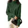 imageANRABESS Sweaters for Women Oversized Long Sleeve Turtleneck Cable Knit Casual Loose Pullover Tops 2025 Fall Trendy OutfitsDeep Green