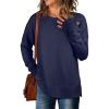 imageANRABESS Sweatshirts for Women 2025 Fall Long Sleeve Shirts Oversized Crewneck Lightweight Side Split Casual Pullover TopsNavy Blue