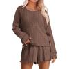 imageANRABESS Womens 2 Piece Lounge Pajama Sets Casual Ribbed Long Sleeve Top Matching Shorts Sleepwear PJ Set 2025 Fall OutfitsBrown