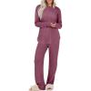 imageANRABESS Womens 2 Piece Lounge Pajama Sets Ribbed Knit Long Sleeve Tunic Tops Matching Pants Casual Fall Sleepwear OutfitsDark Red