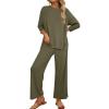 imageANRABESS Womens 2 Piece Outfits 34 Sleeve Loose Tops Wide leg Pants Lounge Pajama Set Casual Travel Loungewear ClothesArmy Green