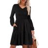imageANRABESS Womens Long Lantern Sleeve Ribbed Knit Dresses V Neck Casual 2025 Fall Winter Flowy Swing Tunic Sweater Short DressBlack