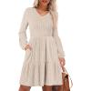 imageANRABESS Womens Long Lantern Sleeve Ribbed Knit Dresses V Neck Casual 2025 Fall Winter Flowy Swing Tunic Sweater Short DressLight Khaki