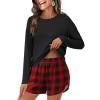 imageANRABESS Womens Long Sleeve Pajama Sets 2025 Fall 2 Piece Outfits Lounge Matching Short Set Striped Pjs Loungewear SleepwearRed Plaid