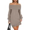 imageANRABESS Womens Off The Shoulder Sweater Dress Casual Loose Knit 2025 Fall Winter Trendy Long Sleeve Pullover Mini DressesLight Khaki