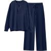 imageANRABESS Womens Pajama Fuzzy Fleece 2 Piece Long Sleeve Top Wide Leg Pants Lounge Matching Pj Sets 2025 Fall Winter OutfitsNavy Blue