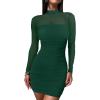 imageANRABESS Womens Sexy Bodycon Mesh Ruched Mini Dresses Mock Neck Slim Fall Long Sleeve Cocktail Party Going Out Short DressForest Green