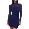 imageANRABESS Womens Sexy Bodycon Mesh Ruched Mini Dresses Mock Neck Slim Fall Long Sleeve Cocktail Party Going Out Short DressNavy Blue