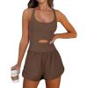 imageCaracilia Womens Workout Athletic Romper Summer Sets Short Jumpsuits Onesie Running Outfits Exercise Gym 2025 Trendy ClothesCoffee