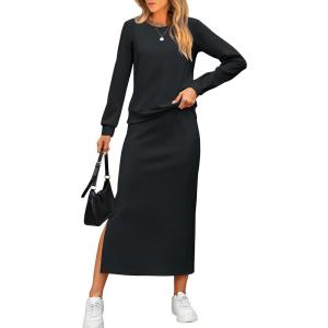 imageANRABESS 2 Piece Skirt Sets For Women Fall Dresses 2025 Long Sleeve Top and Midi Skirts Lounge Travel Outfits Winter ClothesBlack
