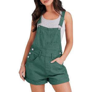 imageANRABESS Overalls for Women Denim Shorts Overalls 2025 Summer Casual Loose Fit Adjustable Rompers Jean jumpsuit Bib ShortallsDeep Green
