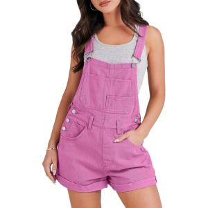 imageANRABESS Overalls for Women Denim Shorts Overalls 2025 Summer Casual Loose Fit Adjustable Rompers Jean jumpsuit Bib ShortallsHot Pink