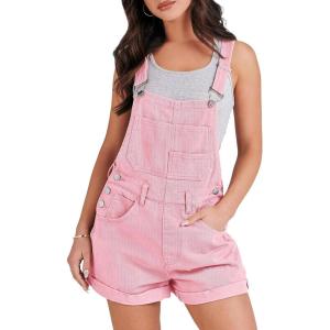 imageANRABESS Overalls for Women Denim Shorts Overalls 2025 Summer Casual Loose Fit Adjustable Rompers Jean jumpsuit Bib ShortallsPink