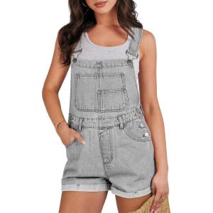 imageANRABESS Overalls for Women Denim Shorts Overalls 2025 Summer Casual Loose Fit Adjustable Rompers Jean jumpsuit Bib ShortallsWashed Retro Gray Blue