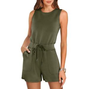 imageANRABESS Romper for Women Short Jumpsuit Summer Casual Dressy Sleeveless Outfits Beach Vacation 2025 Trendy One Piece ClothesArmy Green