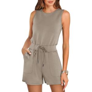 imageANRABESS Romper for Women Short Jumpsuit Summer Casual Dressy Sleeveless Outfits Beach Vacation 2025 Trendy One Piece ClothesBeige