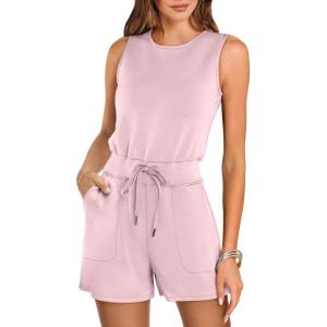 imageANRABESS Romper for Women Short Jumpsuit Summer Casual Dressy Sleeveless Outfits Beach Vacation 2025 Trendy One Piece ClothesPink