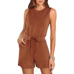 imageANRABESS Romper for Women Short Jumpsuit Summer Casual Dressy Sleeveless Outfits Beach Vacation 2025 Trendy One Piece ClothesRust