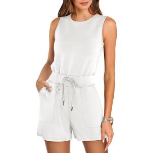 imageANRABESS Romper for Women Short Jumpsuit Summer Casual Dressy Sleeveless Outfits Beach Vacation 2025 Trendy One Piece ClothesWhite