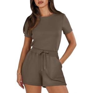 imageANRABESS Romper for Women Short Sleeve Summer Tshirt One Piece Jumpsuit Beach Vacation Travel Outfits 2025 Dressy ClothesBrown