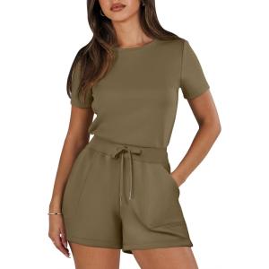 imageANRABESS Romper for Women Short Sleeve Summer Tshirt One Piece Jumpsuit Beach Vacation Travel Outfits 2025 Dressy ClothesLight Brown