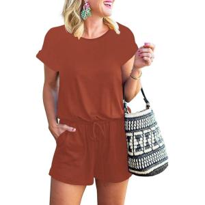 imageANRABESS Rompers for Women Summer 2025 Casual Dressy One Piece Tshirt Short Pants Jumpsuit Beach Vacation Outfit ClothesOrange Red