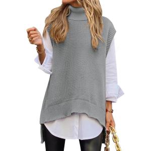 imageANRABESS Sweater Vest Women Turtleneck Sleeveless Loose Fit Pullover Knit Spilt Tank Tops 2025 Casual Trendy Fall OutfitsGrey
