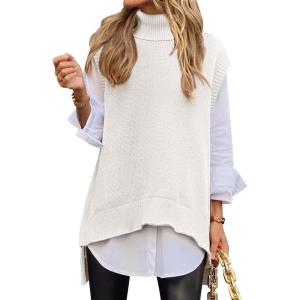 imageANRABESS Sweater Vest Women Turtleneck Sleeveless Loose Fit Pullover Knit Spilt Tank Tops 2025 Casual Trendy Fall OutfitsWhite