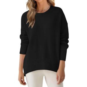 imageANRABESS Sweaters for Women 2025 Fall Long Sleeve Casual Loose Fit Knitted High Low Hem Basic Pullover Sweater TopsBlack