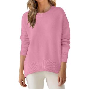 imageANRABESS Sweaters for Women 2025 Fall Long Sleeve Casual Loose Fit Knitted High Low Hem Basic Pullover Sweater TopsCoral Pink