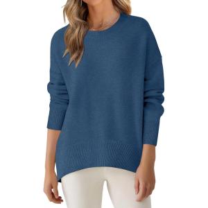 imageANRABESS Sweaters for Women 2025 Fall Long Sleeve Casual Loose Fit Knitted High Low Hem Basic Pullover Sweater TopsDark Blue