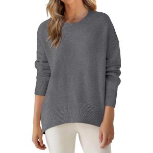 imageANRABESS Sweaters for Women 2025 Fall Long Sleeve Casual Loose Fit Knitted High Low Hem Basic Pullover Sweater TopsDark Grey