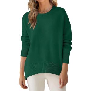 imageANRABESS Sweaters for Women 2025 Fall Long Sleeve Casual Loose Fit Knitted High Low Hem Basic Pullover Sweater TopsForest Green