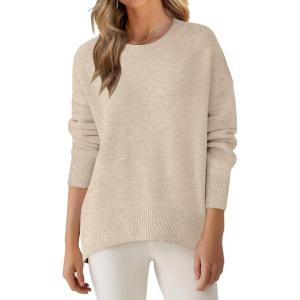 imageANRABESS Sweaters for Women 2025 Fall Long Sleeve Casual Loose Fit Knitted High Low Hem Basic Pullover Sweater TopsLight Beige
