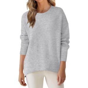 imageANRABESS Sweaters for Women 2025 Fall Long Sleeve Casual Loose Fit Knitted High Low Hem Basic Pullover Sweater TopsLight Grey