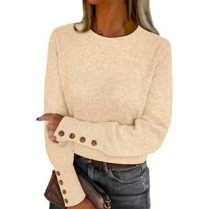 imageANRABESS Sweaters for Women Long Sleeve Crewneck Casual Loose Wool Blend Soft Knit Pullover Tops 2025 Fall Fashion OutfitsApricot