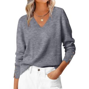 imageANRABESS Sweaters for Women Long Sleeve V Neck Shirts Business Casual Work Blouses 2025 Fall Loose Knit Pullover Sweater TopsDark Grey