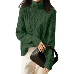imageANRABESS Sweaters for Women Oversized Long Sleeve Turtleneck Cable Knit Casual Loose Pullover Tops 2025 Fall Trendy OutfitsDeep Green