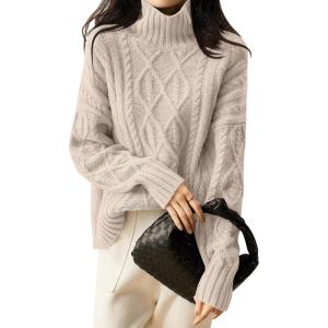 imageANRABESS Sweaters for Women Oversized Long Sleeve Turtleneck Cable Knit Casual Loose Pullover Tops 2025 Fall Trendy OutfitsYellow Apricot