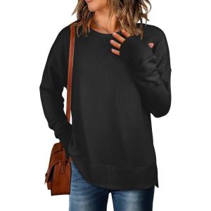 imageANRABESS Sweatshirts for Women 2025 Fall Long Sleeve Shirts Oversized Crewneck Lightweight Side Split Casual Pullover TopsBlack