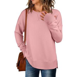 imageANRABESS Sweatshirts for Women 2025 Fall Long Sleeve Shirts Oversized Crewneck Lightweight Side Split Casual Pullover TopsCoral Pink