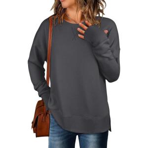 imageANRABESS Sweatshirts for Women 2025 Fall Long Sleeve Shirts Oversized Crewneck Lightweight Side Split Casual Pullover TopsDeep Gray